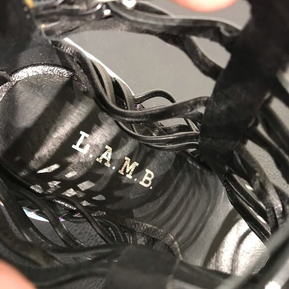 LAMB AB Rainbow Reflective Black Leather Cage Strappy High Heeled Sandals 7.5 - Picture 14 of 16